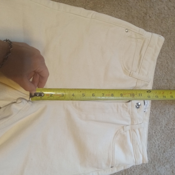 Zara Cream High-rise Jeans Slit Hem Size 6 Stretch Cotton Straight - Picture 10 of 11